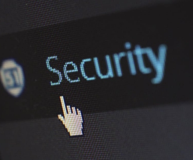 Close-up of a screen showing the word "Security" with a mouse cursor hovering over it.